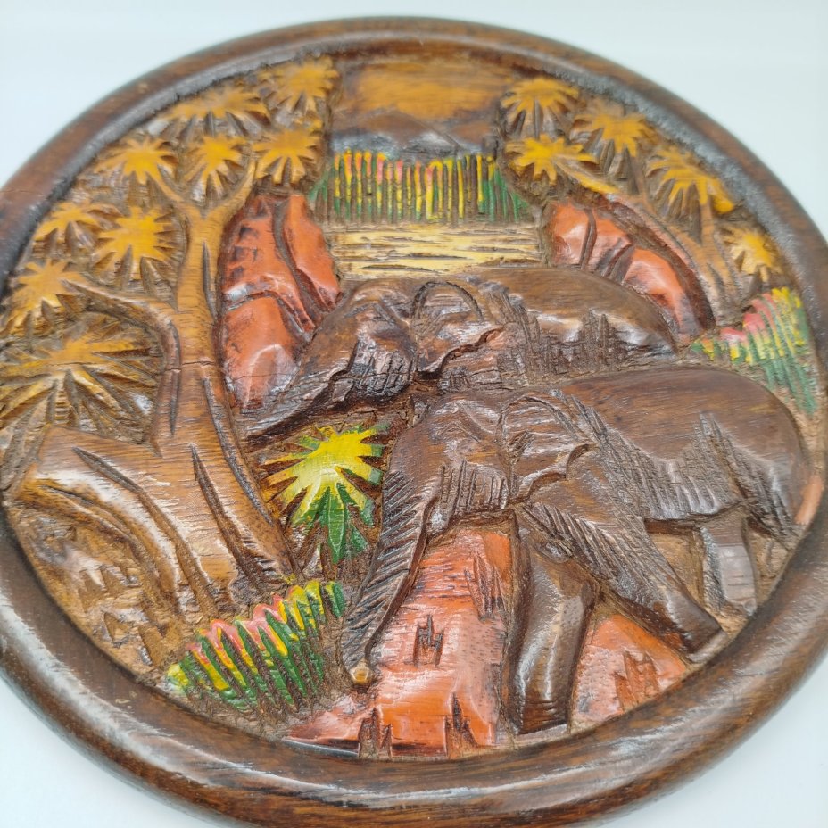 Панно настенное "Слоны", дерево, резьба, крашение, Азия, 1980-1990 гг.
