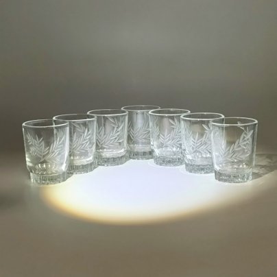 Набор из 7-ми стопок с растительным декором, стекло, резьба, СССР, 1970-1990 гг.