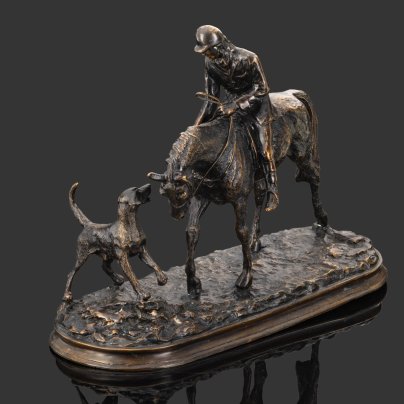 Скульптура кабинетная "Жокей с собакой" ("Всадник") по модели скульптора P. J. Mene (Пьер Жюль Мен, 1810-1879 гг.), бронза, литье, Франция, 1930-1950 гг.