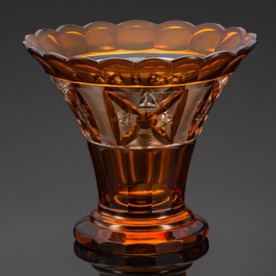 Ваза  с геометрическим декором в стиле Art Deco, хрусталь, нацвет, гранение, Богемия, 1930-1940 гг.
