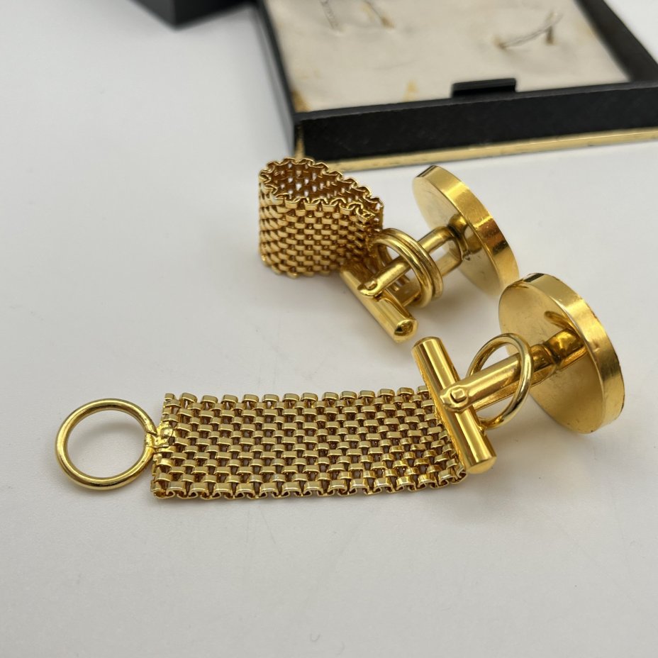 Запонки винтажные круглой формы в оригинальной коробке, металл, золочение, пластик, Monarch (Монарх), Великобритания, 1970-1990 гг.