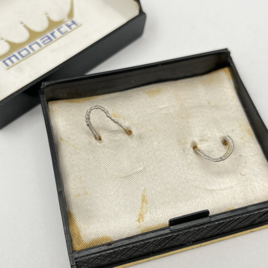 Запонки винтажные круглой формы в оригинальной коробке, металл, золочение, пластик, Monarch (Монарх), Великобритания, 1970-1990 гг.