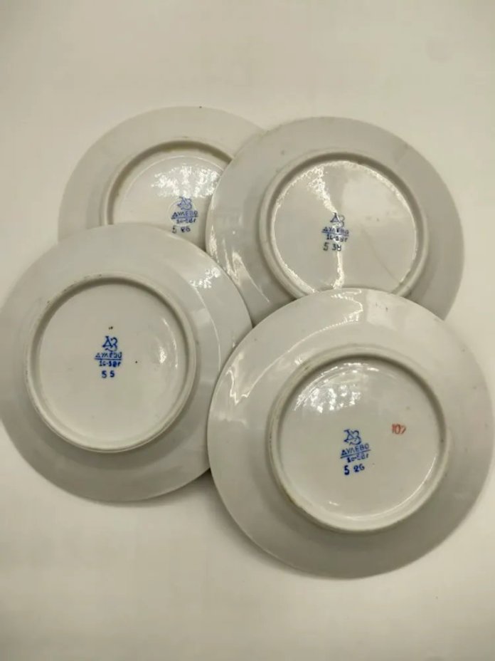 Набор из 4-х пирожковых тарелок, фарфор, Дулевский фарфоровый завод (Дулёво), СССР, 1958 г.