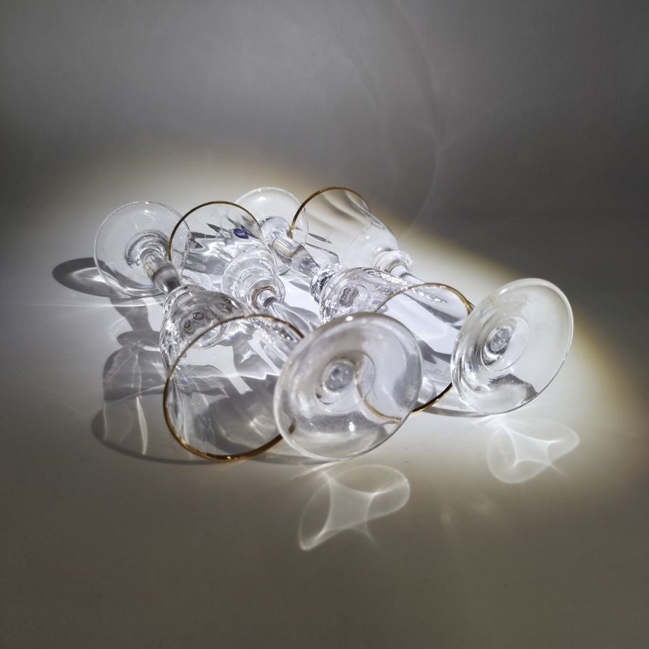 Набор рюмок на высокой ножке на 4 персоны, стекло, золочение, Bohemia Crystal (Bohemia Glass), Чехия, 1993-2010 гг.