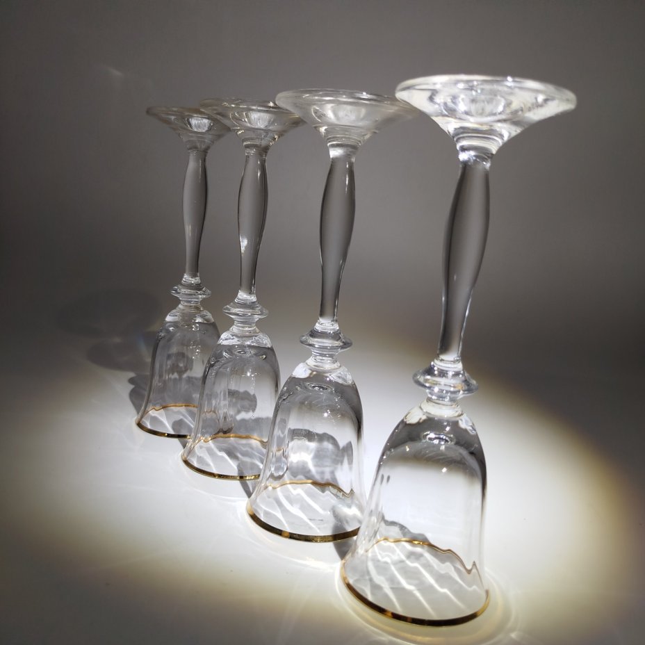 Набор рюмок на высокой ножке на 4 персоны, стекло, золочение, Bohemia Crystal (Bohemia Glass), Чехия, 1993-2010 гг.