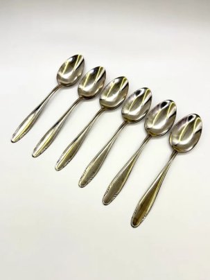 Набор из 6 столовых ложек с резным декором, сталь, Будянский фаянсовый завод «Серп и молот», СССР, 1960-1980 гг.