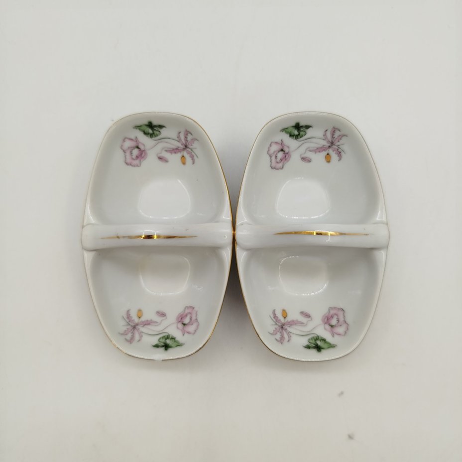 Набор из двух менажниц на две секции с растительным декором, фарфор, деколь, золочение, Concordia Lesov, Чехословакия, 1970-1991 гг.