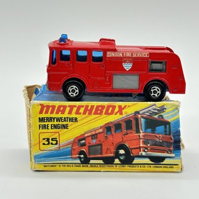 Модель машины (игрушка) "Merryweather fire engine" в оригинальной коробке, Matchbox, пластик, металл, Великобритания, 1969 г.