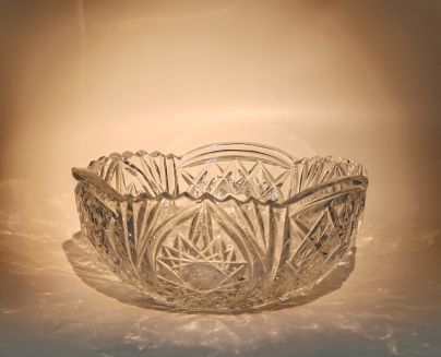 Салатник с рельефным резным декором, хрусталь, алмазная грань, СССР, 1970-1990 гг.