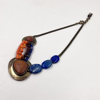 Винтажные бусы/колье со вставками разных оттенков, "Nature", металл, дерево, лазурит, янтарь, Европа, 1990-2010 гг.