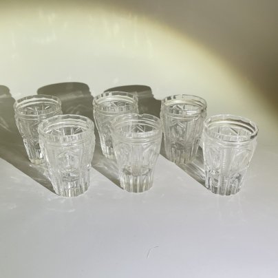 Набор из 6 стопок с геометрическим декором, стекло, СССР, 1970-1990 гг.