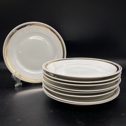 Набор из 9 пирожковых тарелок с золотым ободком, фарфор, Фабрика "Colditz Porcelain Factory", ГДР, 1960-1990 гг.