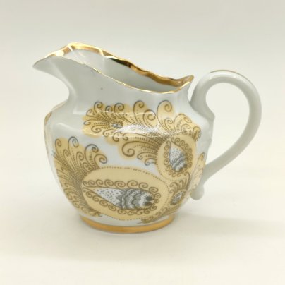 Молочник "Жар-птица", фарфор, деколь, золочение, Дмитровский фарфоровый завод (ДФЗ Вербилки), СССР, 1965-1991 гг.