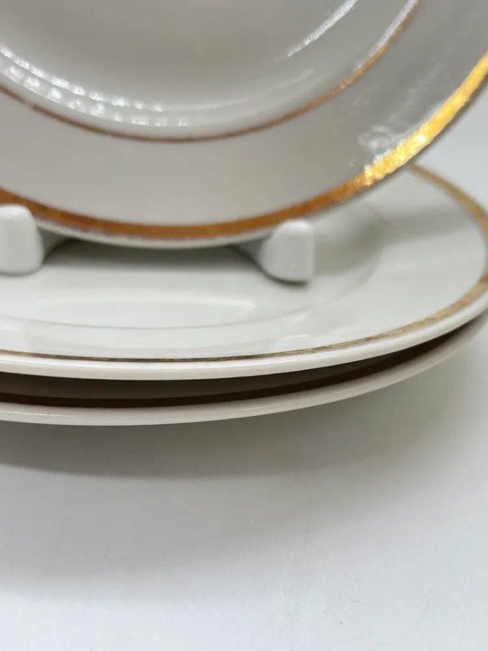 Набор из 3-х тарелок с золотой каймой, фарфор, золочение, Дулевский фарфоровый завод (Дулёво), СССР, 1980 г.
