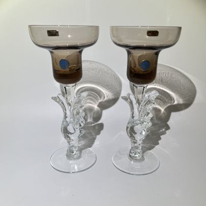 Набор из 2 подсвечников с фигурной ножкой, цветное стекло, СССР, 1980-1990 гг.