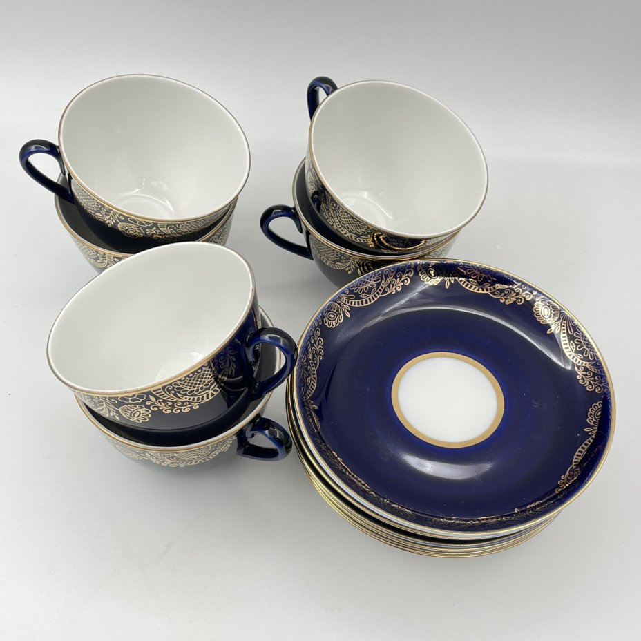 Набор из 6-ти чайных пар "Золотой фриз", фарфор, крытье, золочение, Ленинградский фарфоровый завод (ЛФЗ), Российская Федерация, 1991-2012 гг.