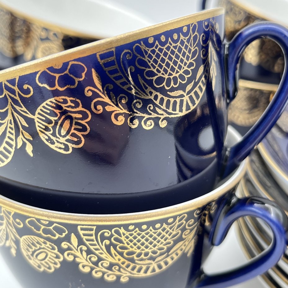 Набор из 6-ти чайных пар "Золотой фриз", фарфор, крытье, золочение, Ленинградский фарфоровый завод (ЛФЗ), Российская Федерация, 1991-2012 гг.