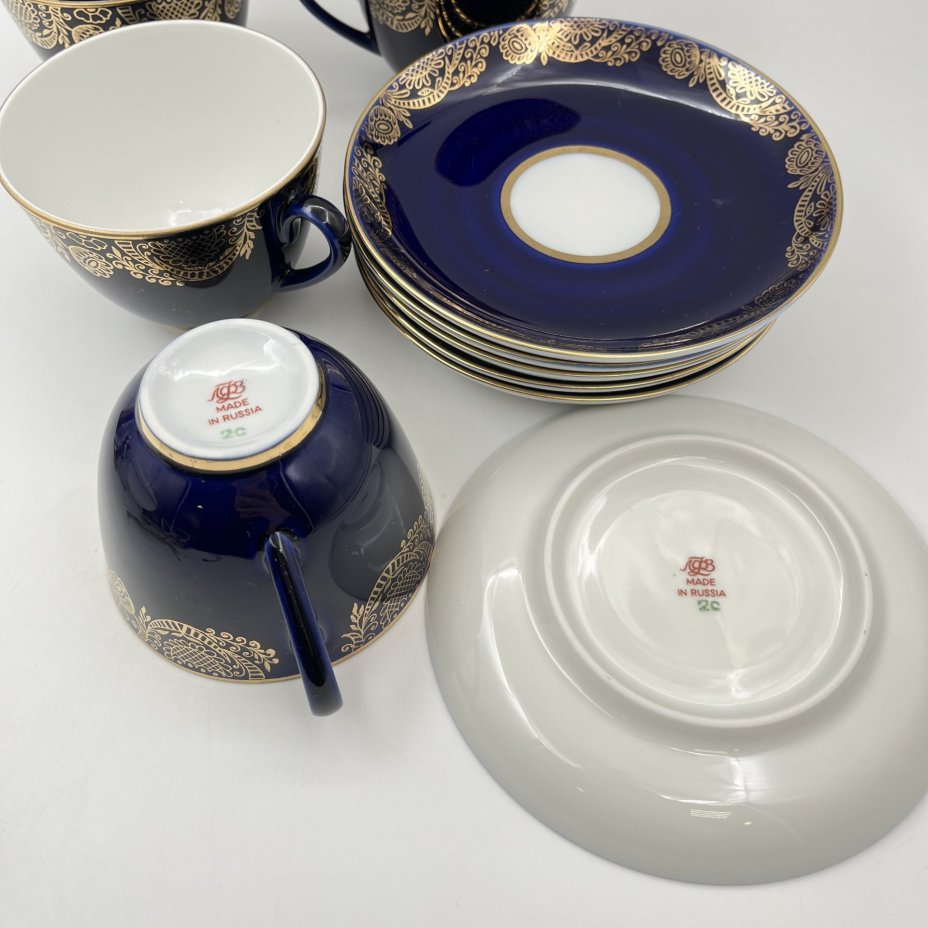 Набор из 6-ти чайных пар "Золотой фриз", фарфор, крытье, золочение, Ленинградский фарфоровый завод (ЛФЗ), Российская Федерация, 1991-2012 гг.