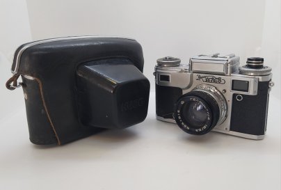Фотоаппарат "Киев" с объективом "Гелиос-103" в оригинальном кофре, металл, стекло, кожа, пластик, Киевский завод «Арсенал»