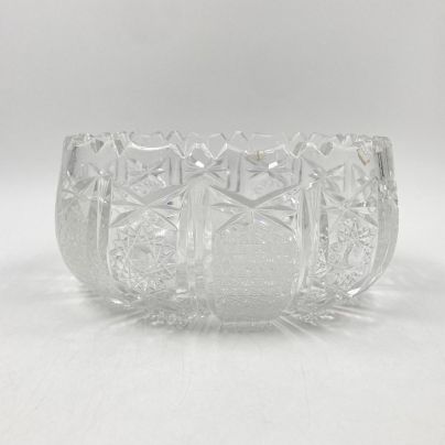 Салатник (фруктовница/конфетница) с резным декором, хрусталь, алмазная грань, СССР, 1970-1990 гг.