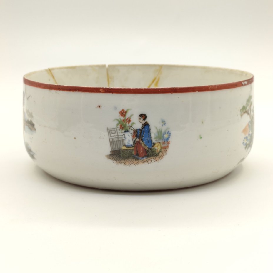 Полоскательница (капельник) в стиле шинуазри, фарфор, деколь, обводка, Первомайский фарфоровый завод (Песочное), СССР, 1924-1930 гг.