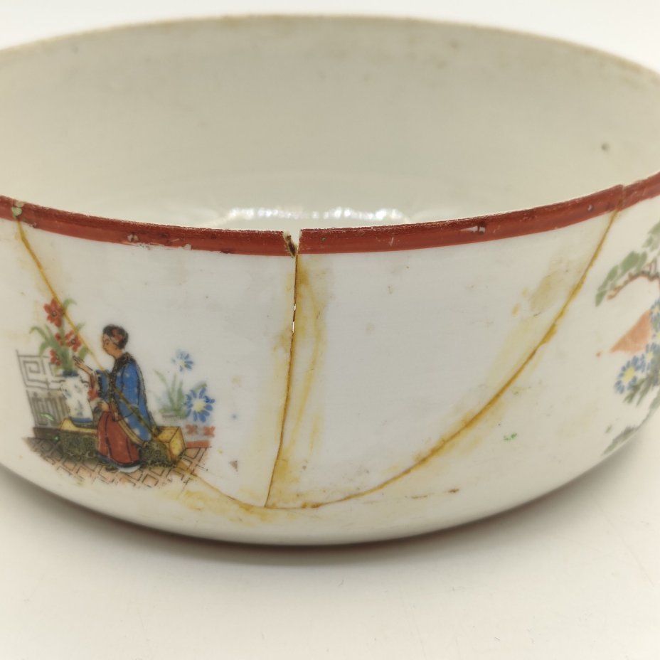 Полоскательница (капельник) в стиле шинуазри, фарфор, деколь, обводка, Первомайский фарфоровый завод (Песочное), СССР, 1924-1930 гг.