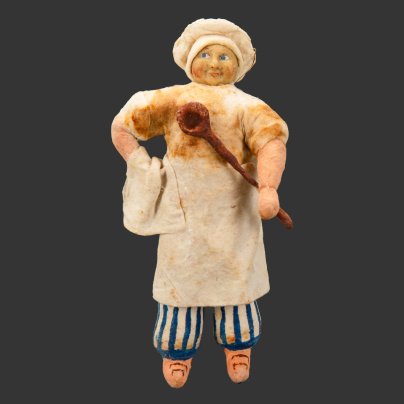 Елочная игрушка "Повар", вата, мастика, роспись, бумага, СССР, 1930-1940 гг.