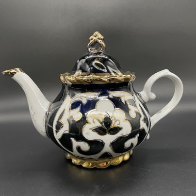 Чайник заварочный (Пахта), фарфор, золочение, роспись, Ташкентский фарфоровый завод