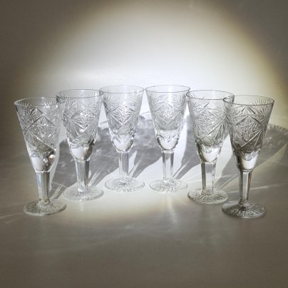 Набор из 6-ти рюмок с резным декором, хрусталь, алмазная грань, СССР, 1970-1990 гг.