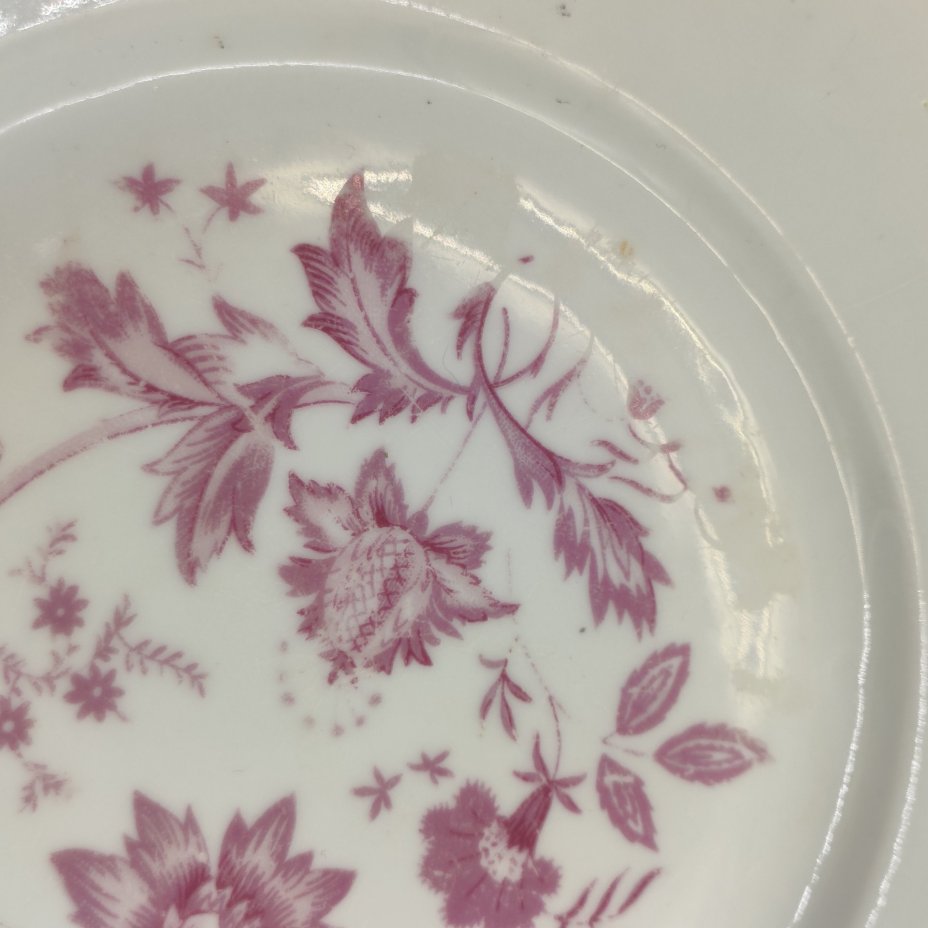 Набор из 2-х пирожковых и 3-х десертных тарелок с монохромным цветочным декором, фарфор, деколь, золочение, Colditz (Кольдиц), ГДР, 1950-1980 гг.