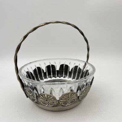 Конфетница с витой ручкой, стекло, металл, СССР, 1960-1990 гг.