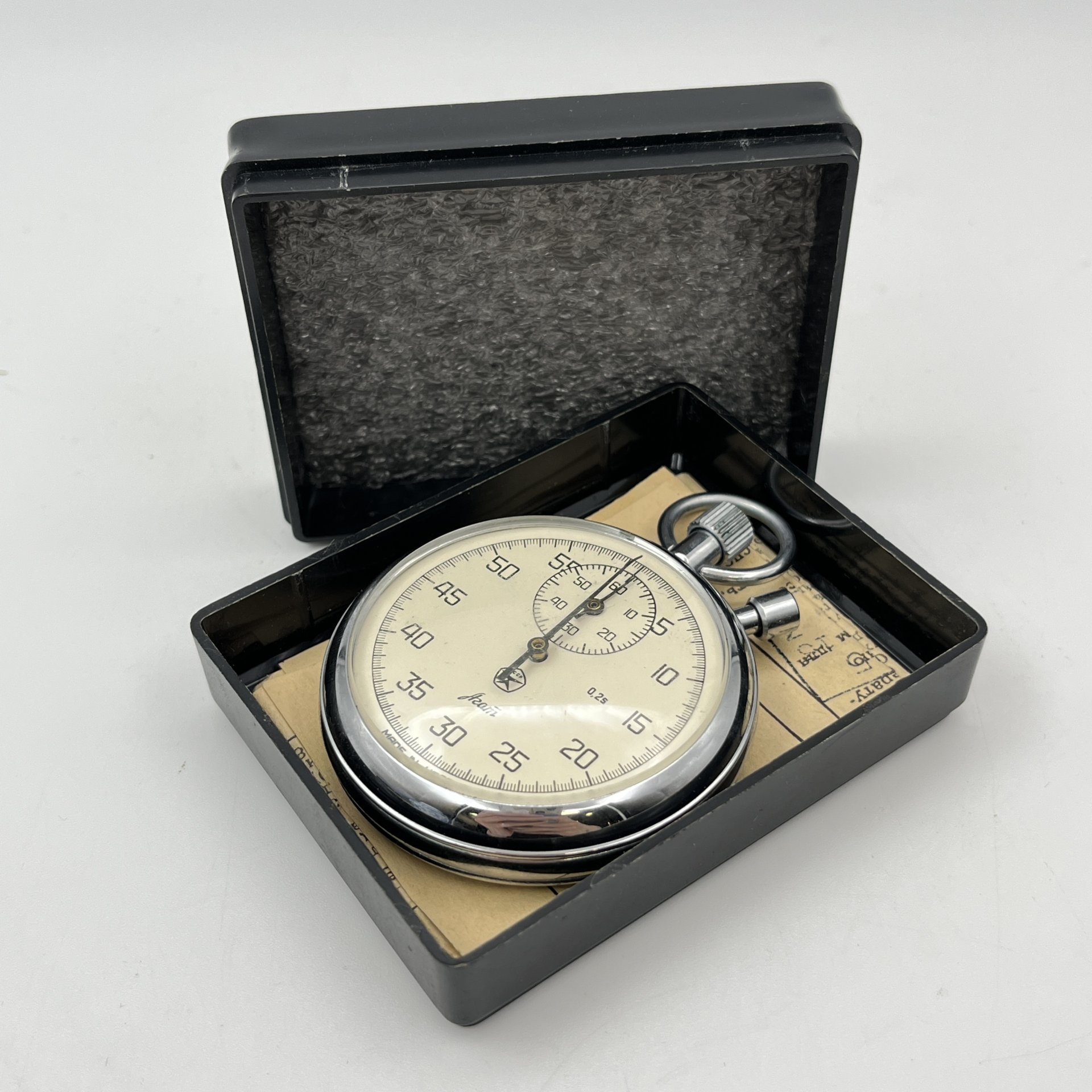 Секундомер "Агат" в оригинальной коробке с талоном, металл, стекло, пластик, Златоустовский часовой завод, СССР, 1983 г.