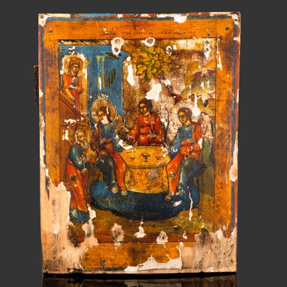 Икона "Троица Ветхозаветная", дерево, темпера, Российская империя, 1850-1910 гг.