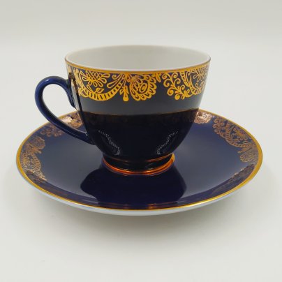 Пара кофейная с ажурным декором, фарфор, крытье кобальтом, золочение, Ленинградский фарфоровый завод (ЛФЗ), 1992-2001 гг.