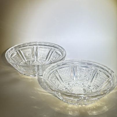 Набор из 2-х салатников (розеток) с рельефным декором, хрусталь, СССР, 1980-1990 гг.