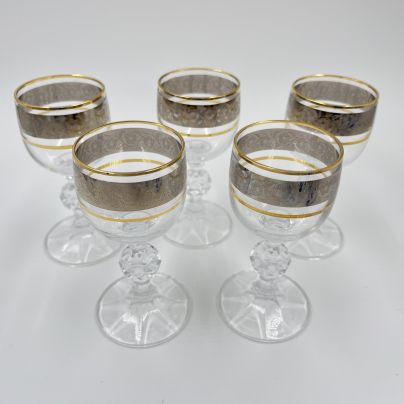 Набор из 5 рюмок с декором в виде золотого пояса, стекло, золочение, Россия, 2000 г.