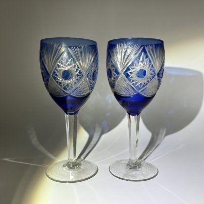 Набор бокалов на 2 персоны, цветной хрусталь, СССР, 1970-1990 гг.
