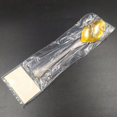 Ложка кофейная в оригинальном пакете с этикеткой, Таллинский опытный завод научного приборостроения "Дельта", мельхиор (медь-никель), золочение, СССР, 1979 г.