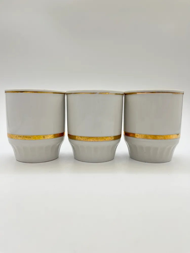 Набор из 3 стаканов, в подборе, фарфор, золочение, Дулевский фарфоровый завод (Дулёво), СССР, 1989 г.