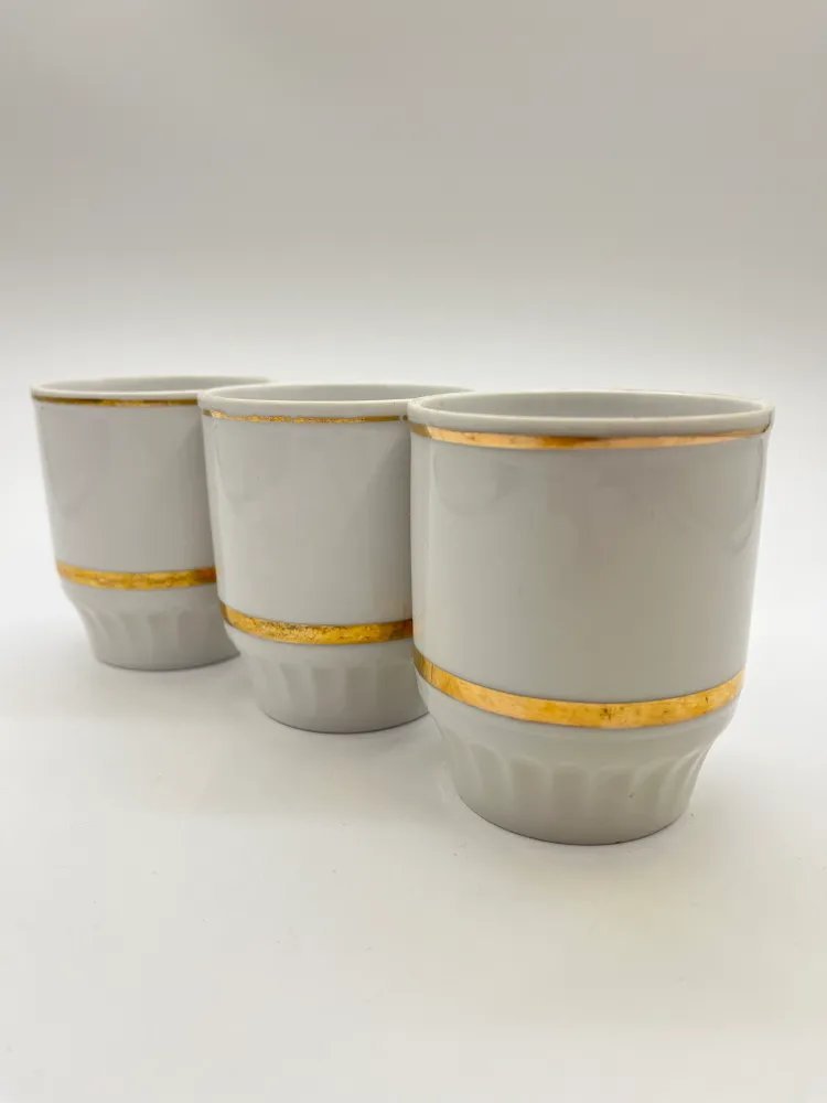 Набор из 3 стаканов, в подборе, фарфор, золочение, Дулевский фарфоровый завод (Дулёво), СССР, 1989 г.