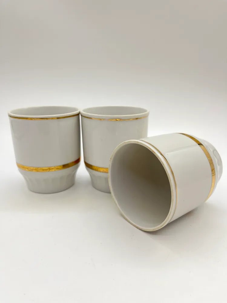 Набор из 3 стаканов, в подборе, фарфор, золочение, Дулевский фарфоровый завод (Дулёво), СССР, 1989 г.