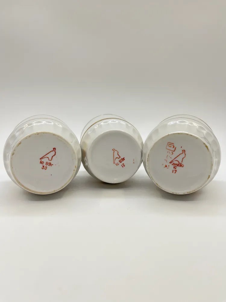 Набор из 3 стаканов, в подборе, фарфор, золочение, Дулевский фарфоровый завод (Дулёво), СССР, 1989 г.