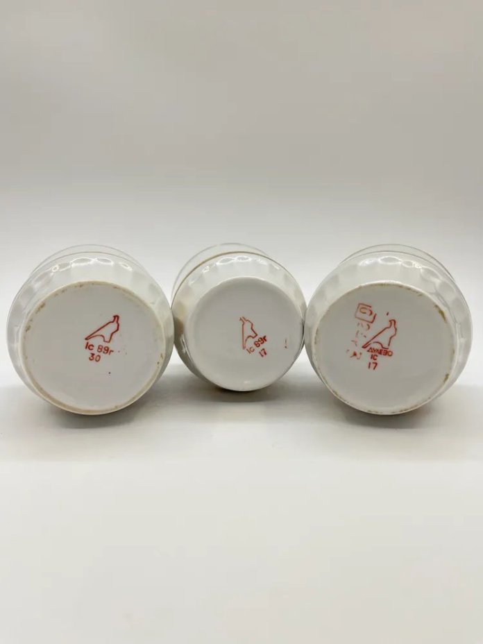 Набор из 3 стаканов, в подборе, фарфор, золочение, Дулевский фарфоровый завод (Дулёво), СССР, 1989 г.