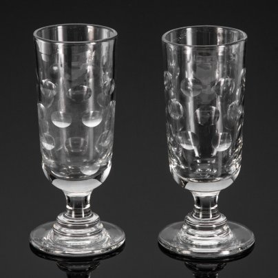 Два бокала с эффектом линзы, стекло, гранение, Западная Европа, 1910-1940 гг.