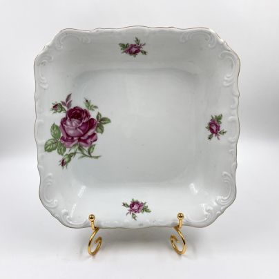 Квадратный салатник с флоральным декором, фарфор, деколь, золочение, Западная Европа, 1970-2000 гг.