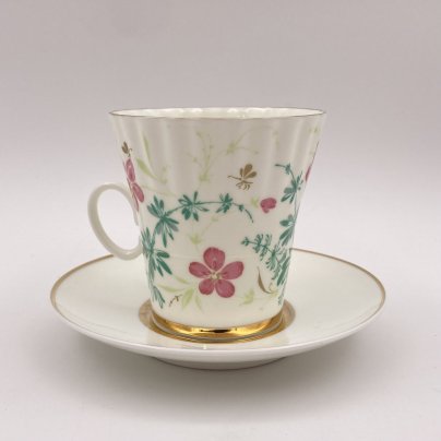 Пара кофейная с растительным декором, (форма "Одуванчик"), фарфор, деколь, Ленинградский фарфоровый завод (ЛФЗ), СССР, 1970-1992 гг.