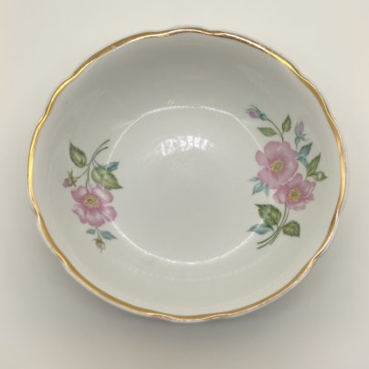 Салатник с цветочным декором, фарфор, деколь, золочение, Дулевский фарфоровый завод (Дулёво), СССР, 1986 г.