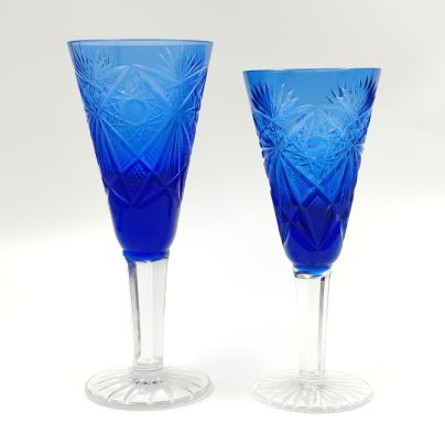 Набор из 2-х рюмок с рельефным декором (в подборе), хрусталь, алмазная грань, СССР, 1970-1990 гг.