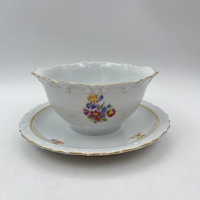 Соусник с цветочным декором, фарфор, деколь, золочение, Kahla, Германия, 1937-1956 гг.