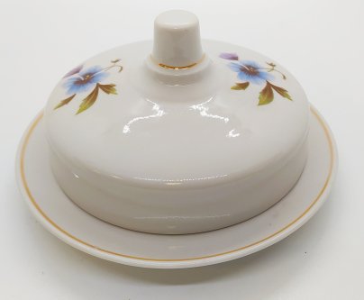 Маслёнка с цветочным декором, фарфор, деколь, золочение, Дулевский фарфоровый завод (Дулёво)